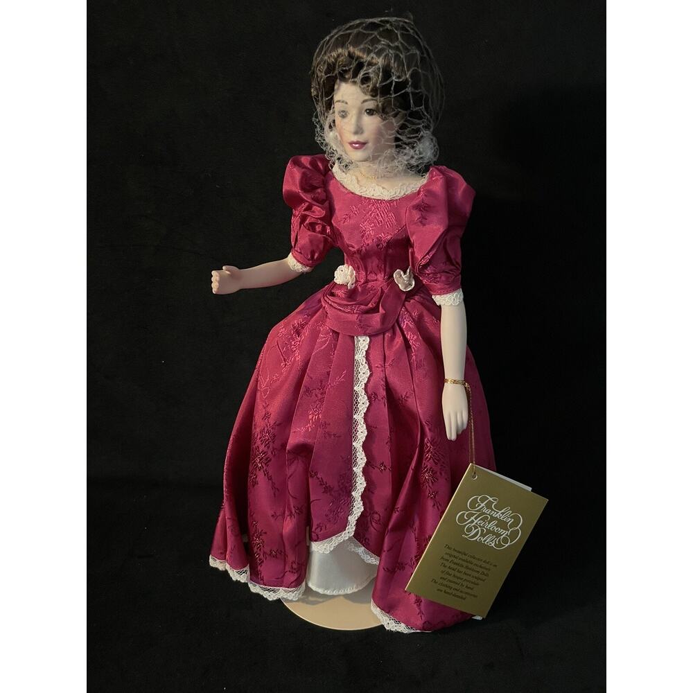 Franklin heirloom Porcelain Doll Burgundy Dress, 13’ Box Included